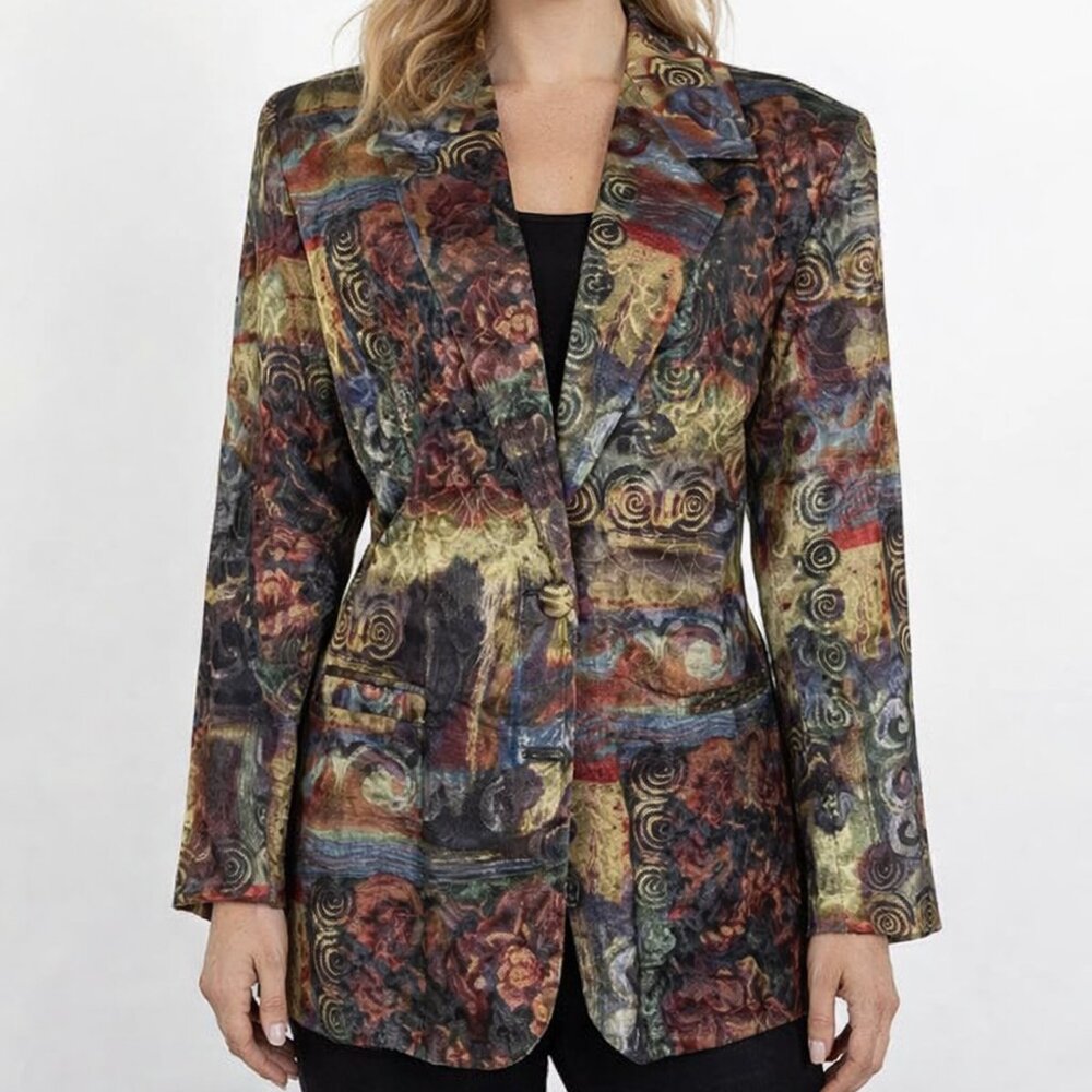 Vintage 90s Maximalist Abstract Whirlpool Tapestry Blazer - Ornate Art Vibe M/L